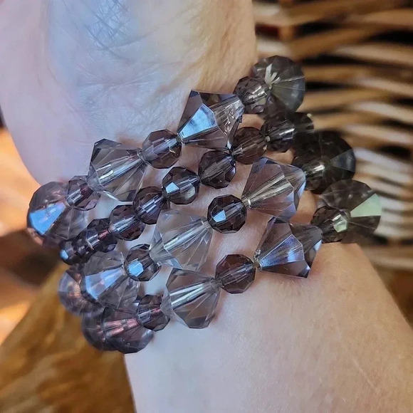 Set 4 Smoky Gray Faceted Beaded Stretch Bracelets - Picture 2 of 7